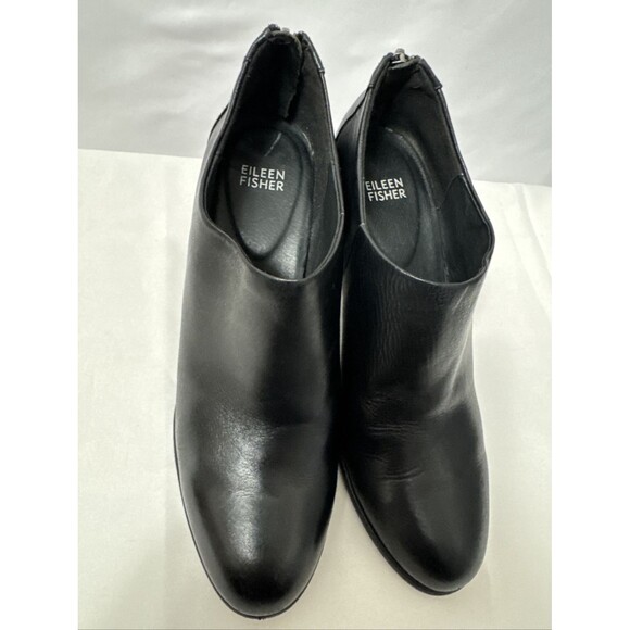 Eileen Fisher Women Ankle Booties black leather heels back zipper Size 9 - Picture 10 of 12